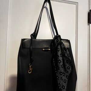 Stuart Weitzman Elegant Black Handbag with Floral Scarf